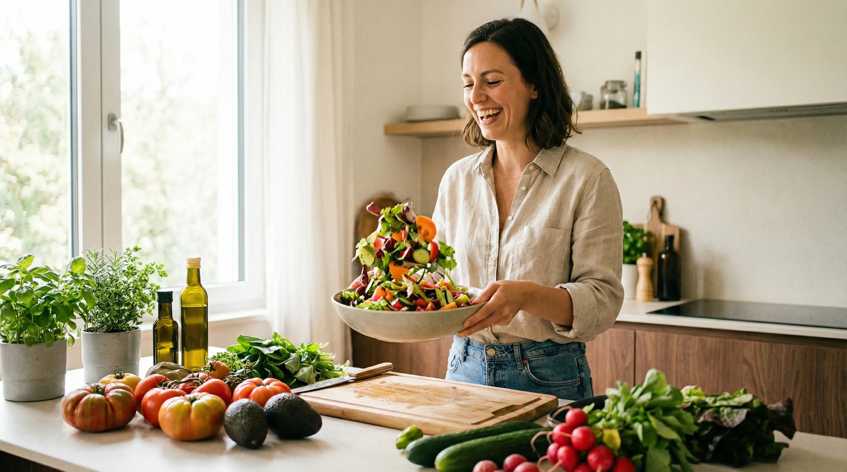 Femeie care pregătește o masă sănătoasă în bucătărie